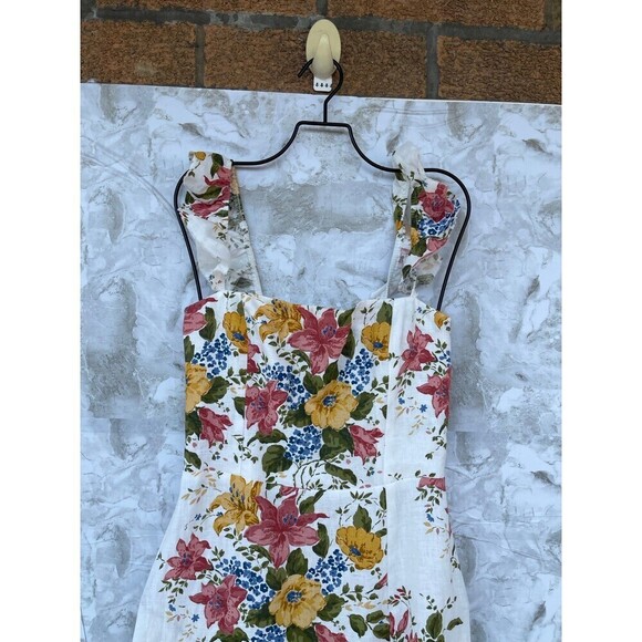 Reformation Spaulding Linen Midi Dress in bouquets printed size 6 - Picture 6 of 12